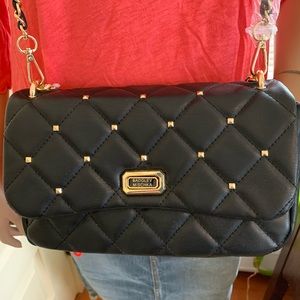BADGLEY MISCHKA BLACK MATELASSÉ FLAP BAG
